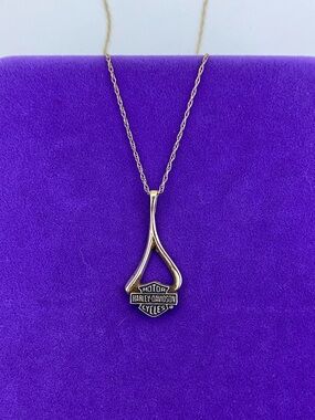 💛 Vintage Harley-Davidson 10k Gold Wishbone Bar & Shield Logo Necklace